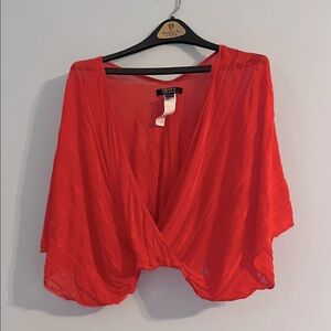 Forever 21 Bold Orange Sheer Blouse Crop